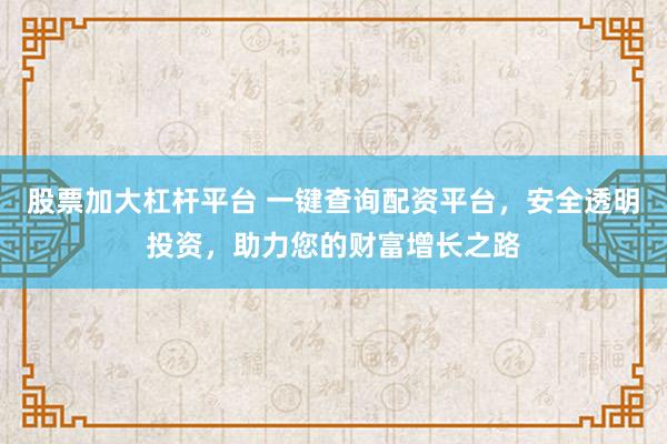 股票加大杠杆平台 一键查询配资平台，安全透明投资，助力您的财富增长之路