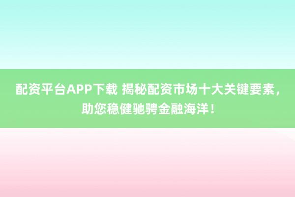 配资平台APP下载 揭秘配资市场十大关键要素，助您稳健驰骋金融海洋！